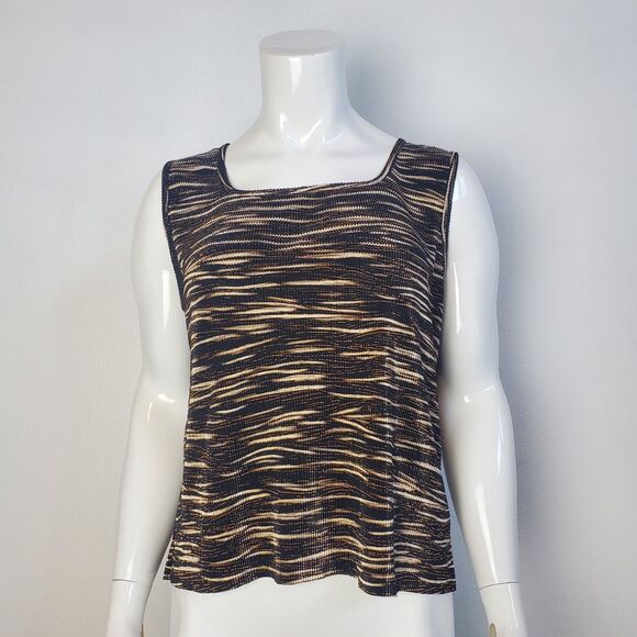 Vintage 90s Plisse Brown Striped Tank Top - Picture 1 of 6